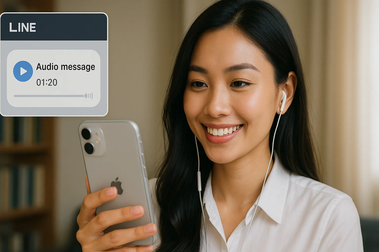 女性がスマホで音声を録音している
