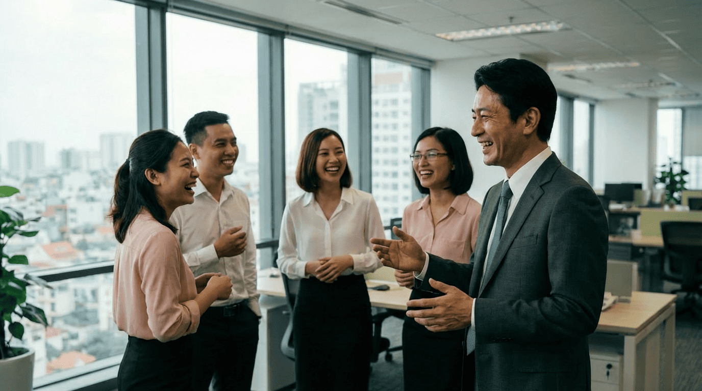 現地スタッフと本音で話すイメージ