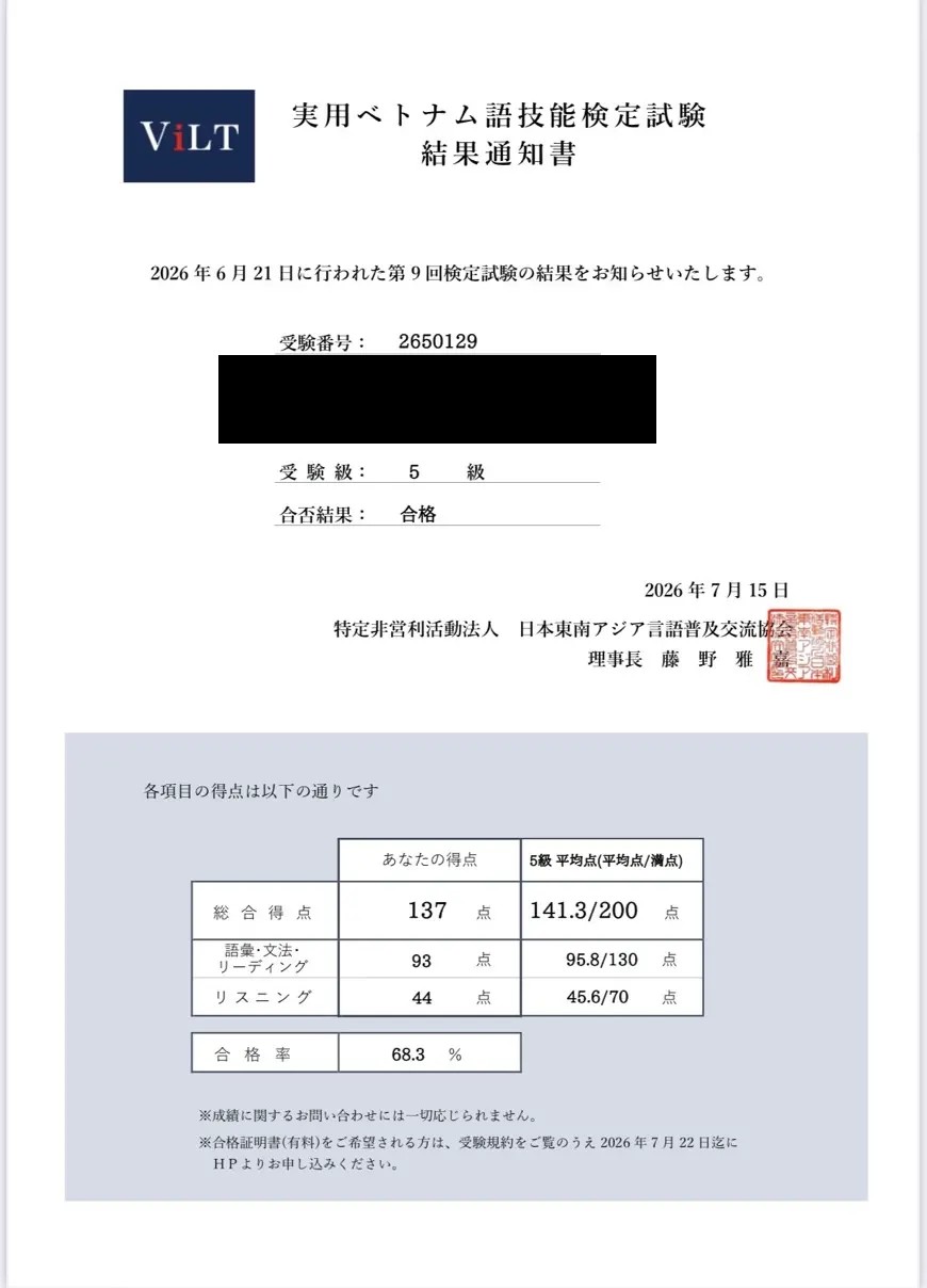 髙峰様 5級合格証明書