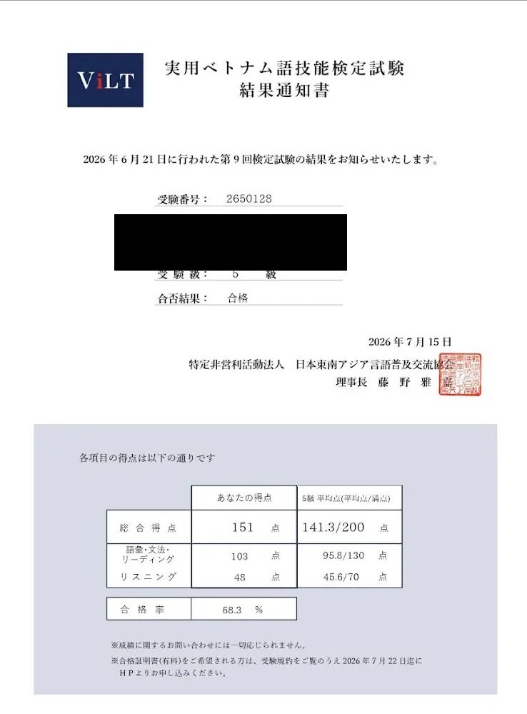 志澤様 5級合格証明書